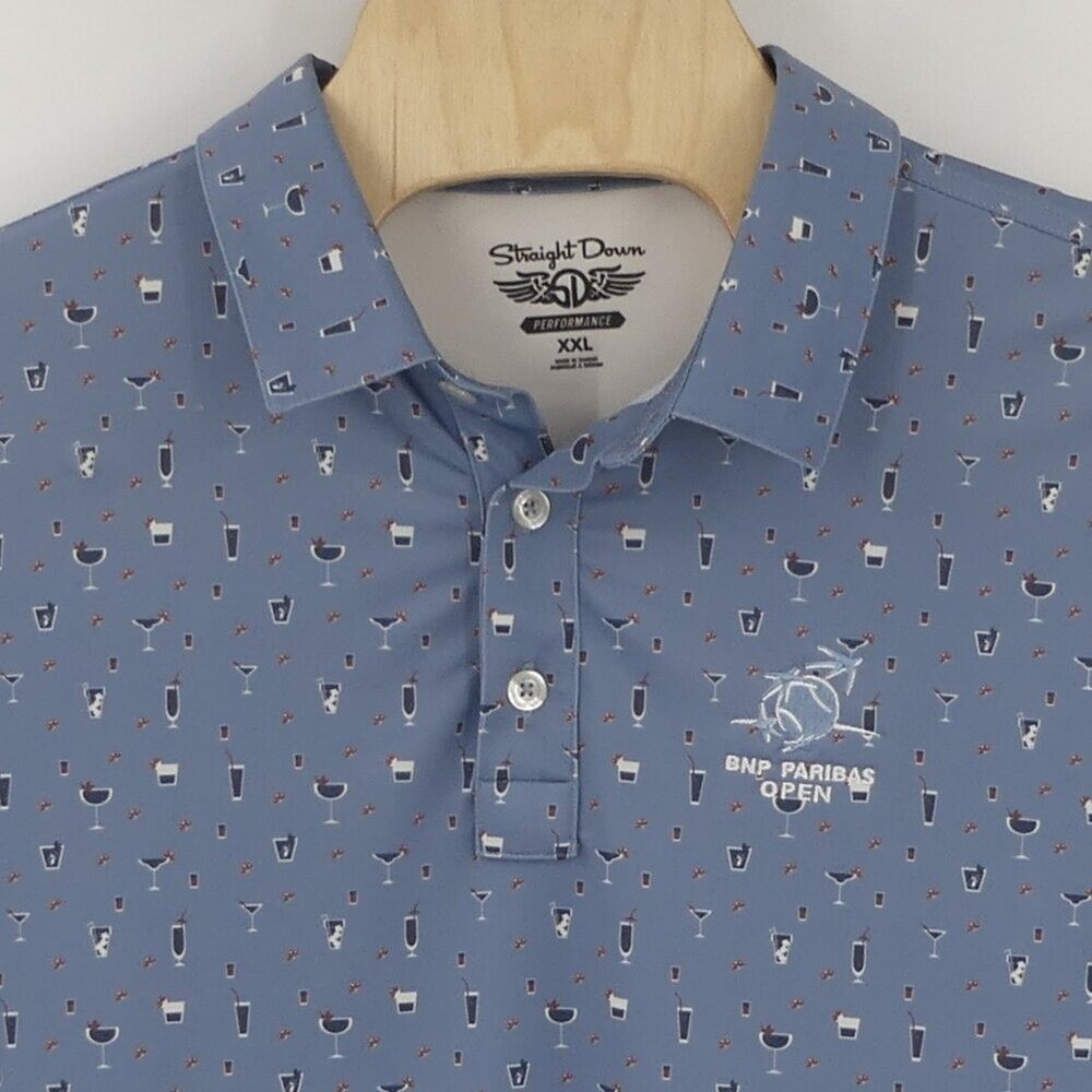 Straight Down Performance Men's XXL‎ Polo Shirt Cocktail Print AOP